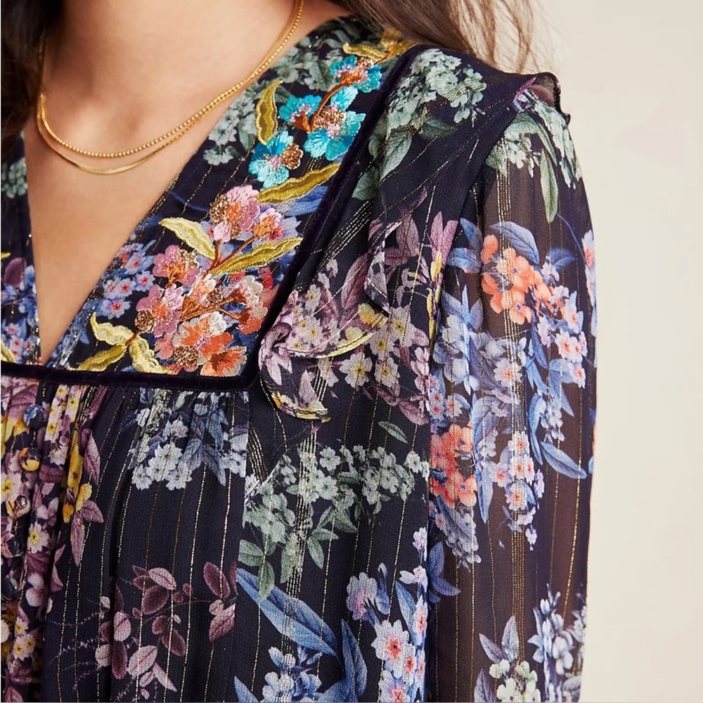 Anthropologie Floral Embroidered Blouse - Multicolor
